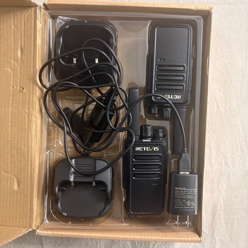 Retevis RT68 Two Way Radio Walkie Talkie Set FRS 2W Black Pair with Chargers